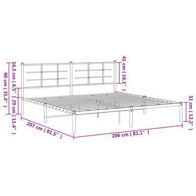 vidaXL Bettgestell mit Kopfteil Metall Schwarz 200x200 cm