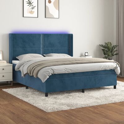 vidaXL Boxspringbett mit Matratze & LED Dunkelblau 160x200 cm Samt