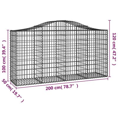 vidaXL Gabionen mit Hochbogen 2 Stk. 200x50x100/120cm Verzinktes Eisen