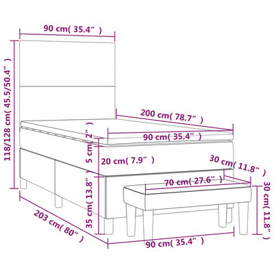 vidaXL Boxspringbett mit Matratze Grau 90x200 cm Kunstleder