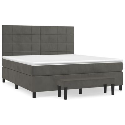 vidaXL Boxspringbett mit Matratze Dunkelgrau 180x200 cm Samt