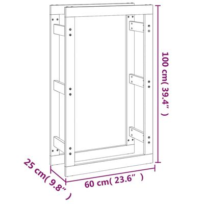 vidaXL Kaminholzregal Grau 60x25x100 cm Massivholz Kiefer