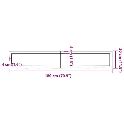 vidaXL Waschtischplatte 180x30x(2-4) cm Massivholz Unbehandelt