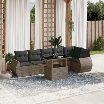 vidaXL 7-tlg. Garten-Sofagarnitur mit Kissen Grau Poly Rattan