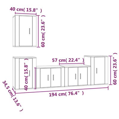 vidaXL 5-tlg. TV-Schrank-Set Schwarz Holzwerkstoff