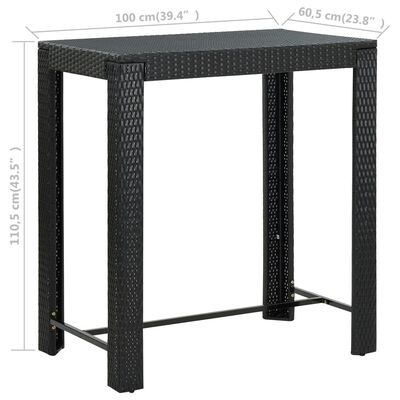 vidaXL 7-tlg. Gartenbar-Set mit Kissen Poly Rattan Schwarz