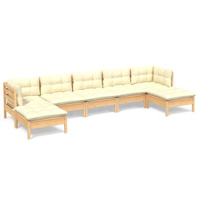 vidaXL 7-tlg. Garten-Lounge-Set mit Creme Kissen Kiefernholz