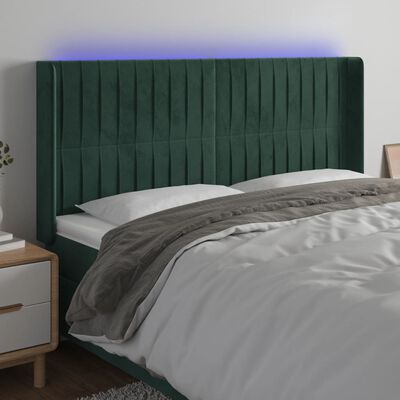 vidaXL LED Kopfteil Dunkelgrün 163x16x118/128 cm Samt