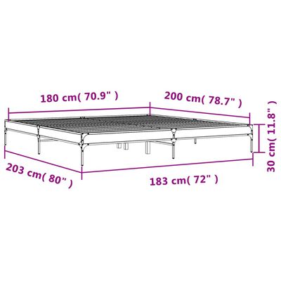 vidaXL Bettgestell Räuchereiche 180x200 cm Holzwerkstoff und Metall