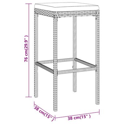 vidaXL 11-tlg. Gartenbar-Set mit Kissen Grau Poly Rattan