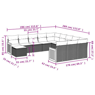 vidaXL 12-tlg. Garten-Sofagarnitur mit Kissen Schwarz Poly Rattan