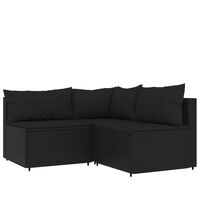 vidaXL 3-tlg. Garten-Lounge-Set mit Kissen Schwarz Poly Rattan