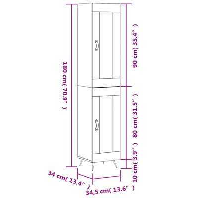 vidaXL Highboard Grau Sonoma 34,5x34x180 cm Holzwerkstoff