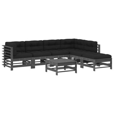 vidaXL 7-tlg. Garten-Lounge-Set mit Kissen Grau Massivholz