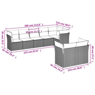 vidaXL 8-tlg. Garten-Sofagarnitur mit Kissen Grau Poly Rattan