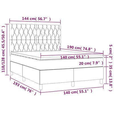 vidaXL Boxspringbett mit Matratze & LED Schwarz 140x190 cm Samt