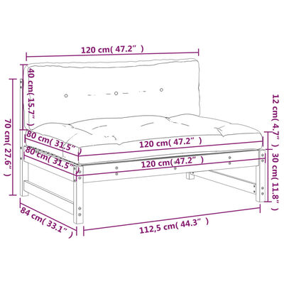 vidaXL Mittelsofa Grau 120x80 cm Massivholz Kiefer