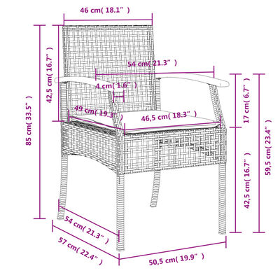 vidaXL 3-tlg. Garten-Essgruppe mit Kissen Beige Poly Rattan