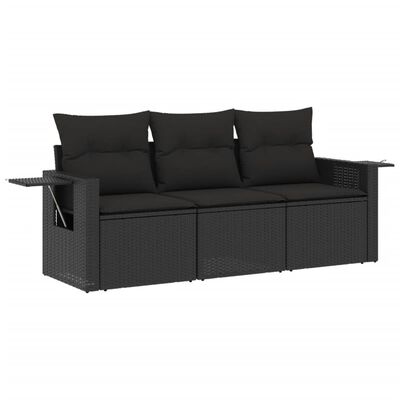 vidaXL 3-tlg. Garten-Sofagarnitur mit Kissen Schwarz Poly Rattan