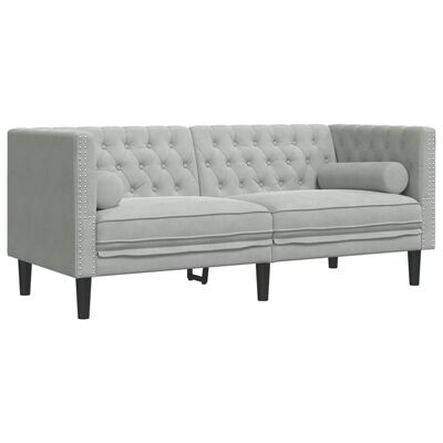 vidaXL 3-tlg. Chesterfield-Sofa-Set mit Nackenrollen Hellgrau Samt