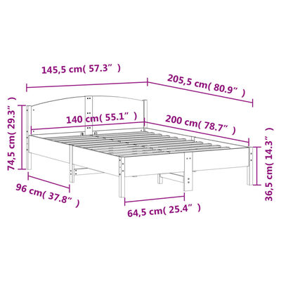 vidaXL Massivholzbett ohne Matratze Wachsbraun 140x200 cm Kiefernholz