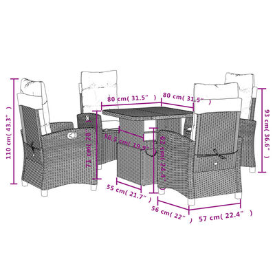 vidaXL 5-tlg. Garten-Essgruppe mit Kissen Schwarz Poly Rattan