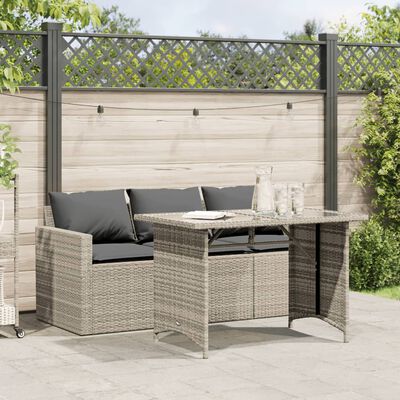 vidaXL 2-tlg. Garten-Essgruppe mit Kissen Hellgrau Poly Rattan