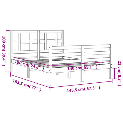 vidaXL Massivholzbett mit Kopfteil Weiß 140x190 cm