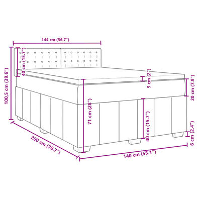 vidaXL Boxspringbett mit Matratze Dunkelbraun 140x200 cm Stoff