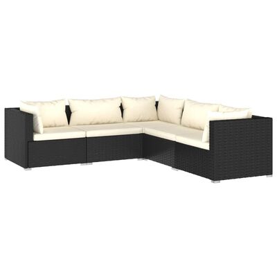 vidaXL 5-tlg. Garten-Lounge-Set mit Kissen Poly Rattan Schwarz