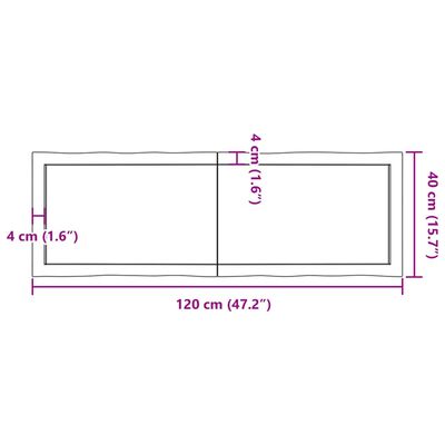 vidaXL Tischplatte 120x40x(2-4) cm Massivholz Behandelt Baumkante