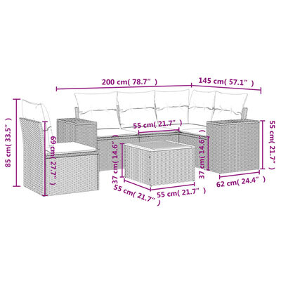 vidaXL 6-tlg. Garten-Sofagarnitur mit Kissen Grau Poly Rattan