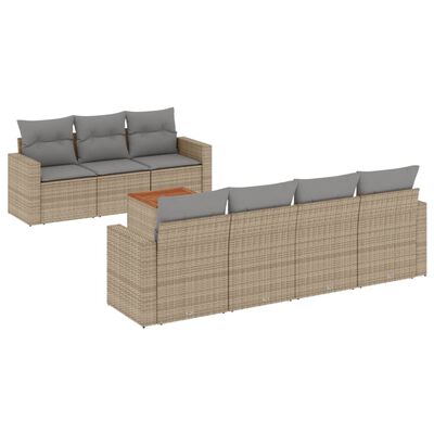 vidaXL 8-tlg. Garten-Sofagarnitur mit Kissen Beige Poly Rattan