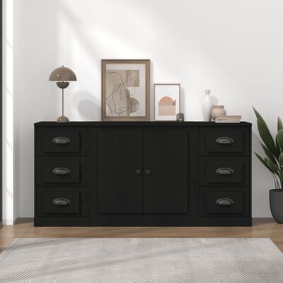 vidaXL Sideboards 3 Stk. Schwarz Holzwerkstoff