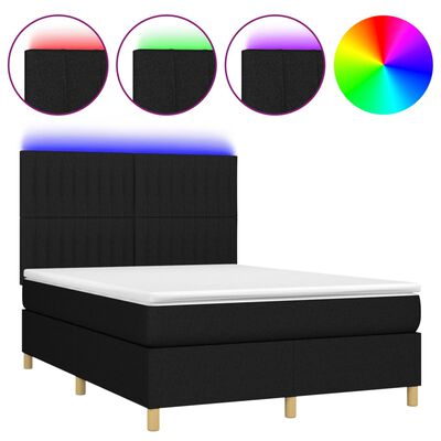 vidaXL Boxspringbett mit Matratze & LED Schwarz 140x200 cm Stoff