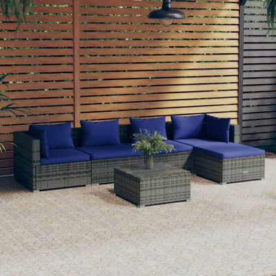 vidaXL 6-tlg. Garten-Lounge-Set mit Kissen Poly Rattan Grau