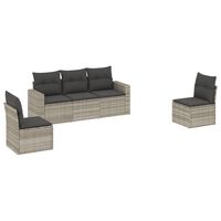 vidaXL 5-tlg. Garten-Sofagarnitur mit Kissen Hellgrau Poly Rattan