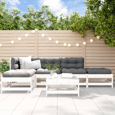 vidaXL 6-tlg. Garten-Lounge-Set mit Kissen Weiß Massivholz