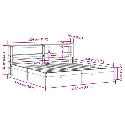 vidaXL Bettgestell mit Kopfteil ohne Matratze Wachsbraun 200x200 cm