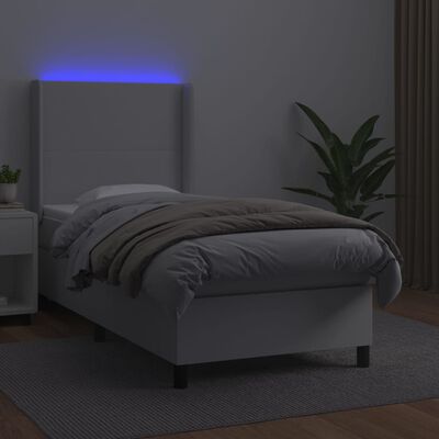 vidaXL Boxspringbett mit Matratze & LED Weiß 90x190 cm Kunstleder