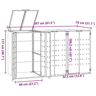 vidaXL Mülltonnenbox für 3 Tonnen Grau 207x79x117 cm Stahl