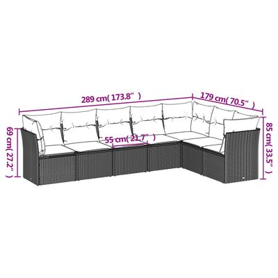 vidaXL 7-tlg. Garten-Sofagarnitur mit Kissen Schwarz Poly Rattan