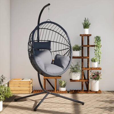 vidaXL Hängesessel Ei-Design mit Ständer Grau Rattan und Stahl