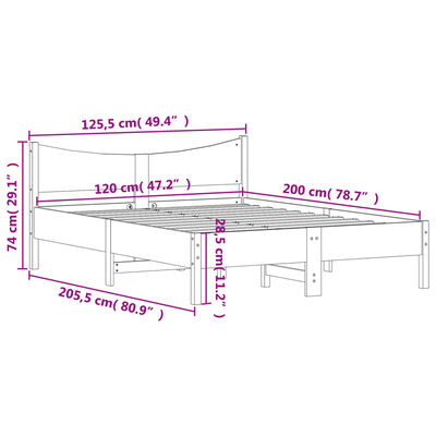 vidaXL Massivholzbett ohne Matratze 120x200 cm Kiefernholz