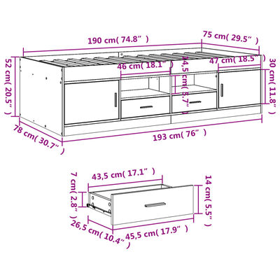 vidaXL Tagesbett mit Schubladen ohne Matratze Schwarz 75x190 cm