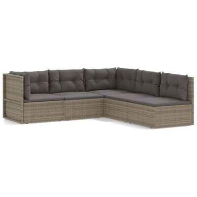 vidaXL 5-tlg. Garten-Lounge-Set mit Kissen Grau Poly Rattan