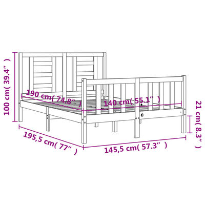 vidaXL Massivholzbett mit Kopfteil Weiß 140x190 cm