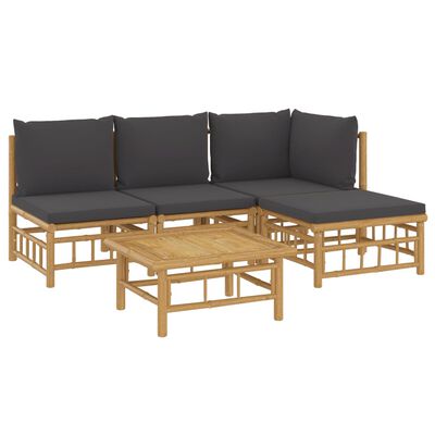 vidaXL 5-tlg. Garten-Lounge-Set mit Dunkelgrauen Kissen Bambus