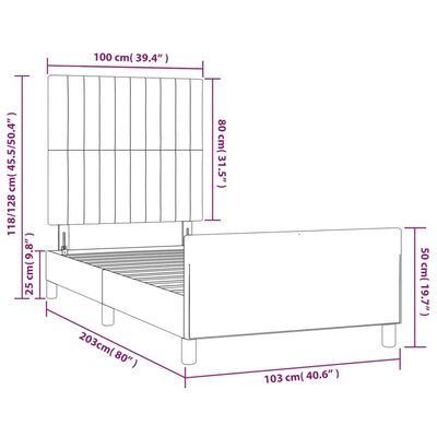 vidaXL Bettgestell mit Kopfteil Dunkelgrau 100x200 cm Samt