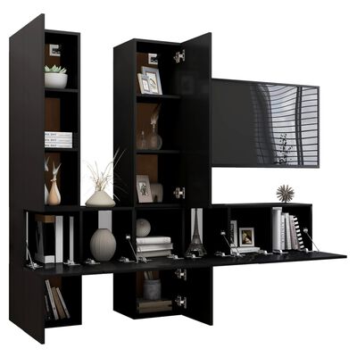 vidaXL 7-tlg. TV-Schrank-Set Schwarz Holzwerkstoff